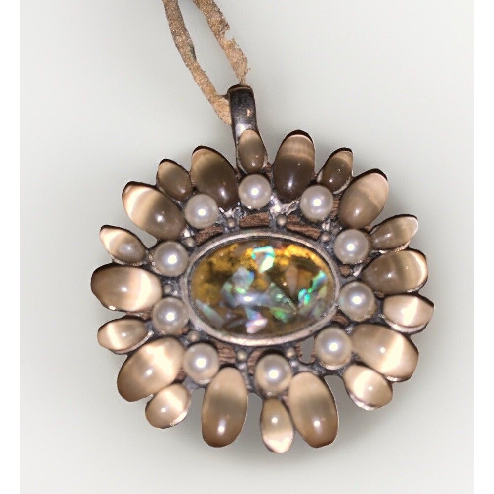 Unbranded Iridescent Shiny Easter Egg Center Sunburst Silver tone Pendant